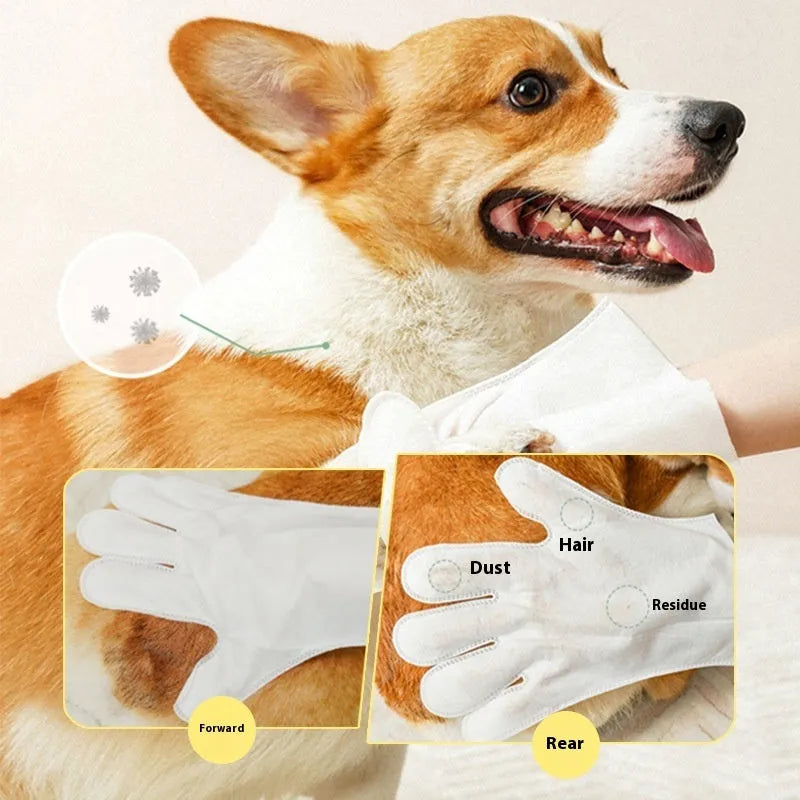 Pack of 6 disposable pet bath gloves for cats and dogs, pre-moistened wipes