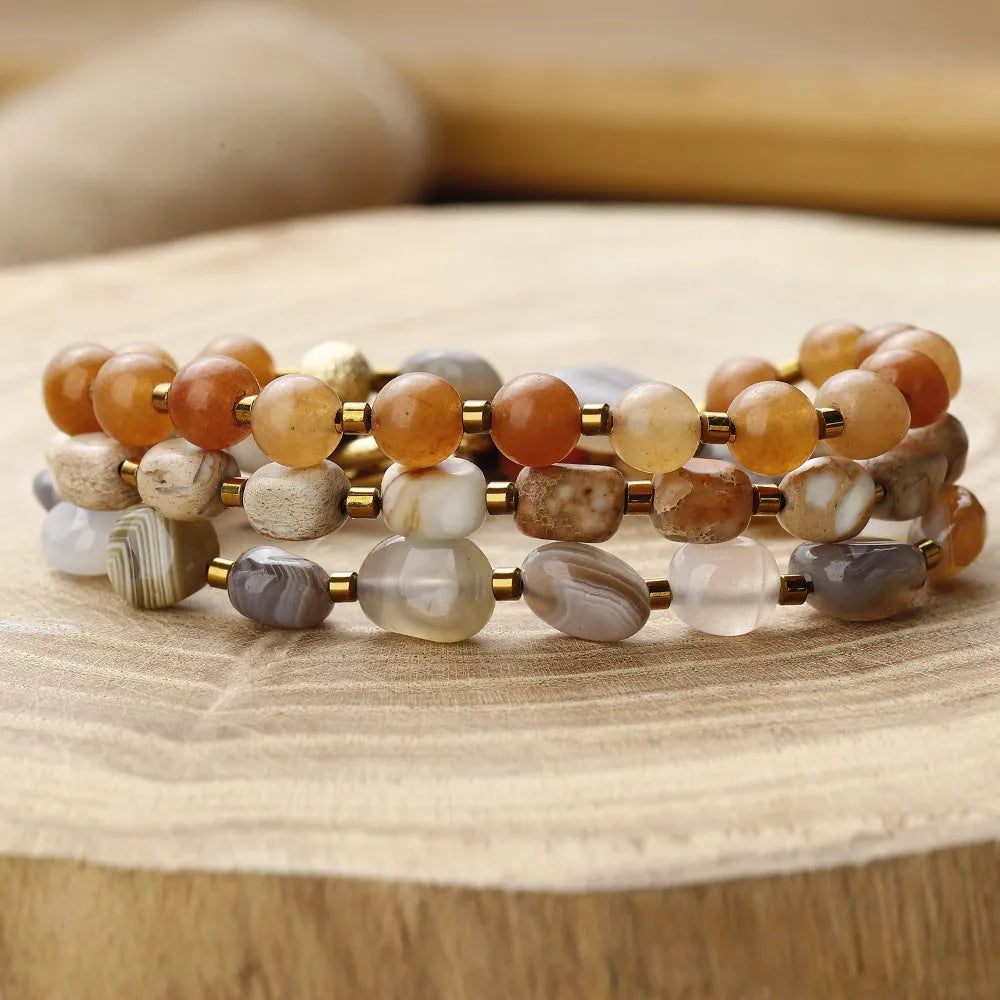 Hand-woven Persian Gulf agate multi-layer bracelet in geometry shape with 3790 colour