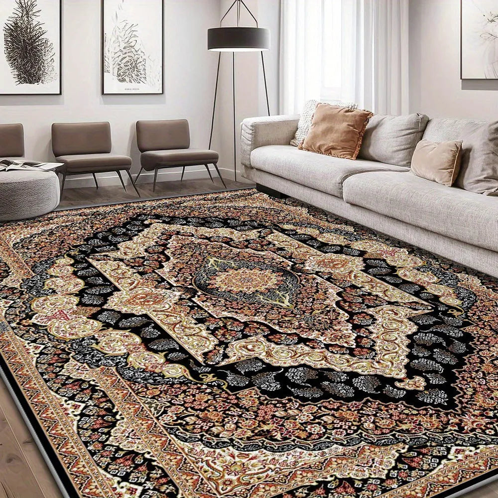 Washable crystal velvet Persian style living room carpet in rectangular shape with printed pattern