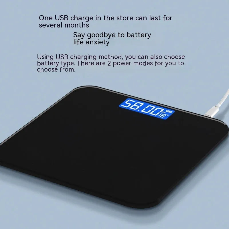 Electronic bathroom scales with cross pattern design in choice of colours with USB charging port