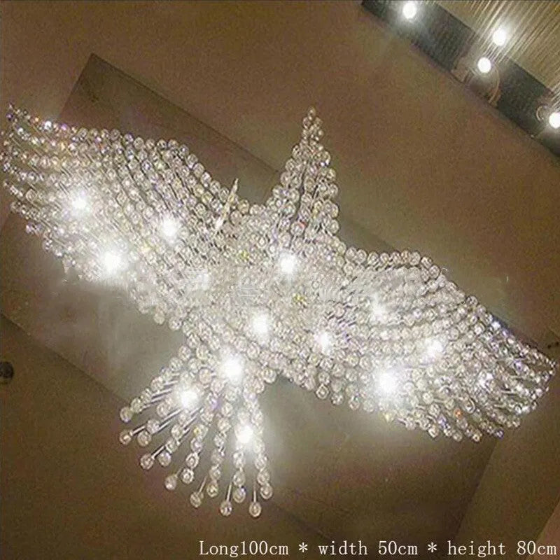 Eagle-themed crystal chandelier with stainless steel frame, 1000x500x800mm, adjustable height ceiling light for hallway