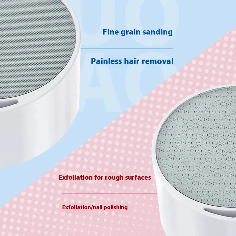 Nano glass epilator and foot grinder 2-in-1 handheld hair removal device in plastic body.