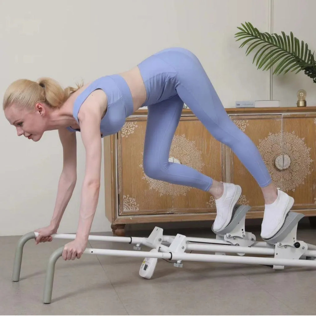 White foldable indoor climbing machine with integrated treadmill for home fitness