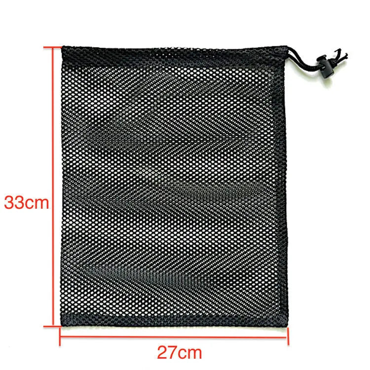 Black drawstring mesh storage bag for children's water ball toys in three size options.