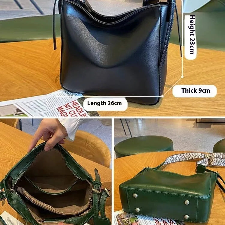 Women's leather shoulder messenger bag in square vertical shape with multiple compartments
