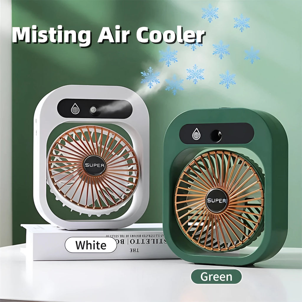 Green and white USB portable desk misting fan with humidifier function and adjustable wind direction