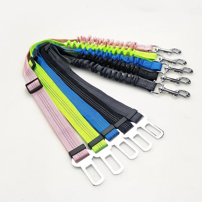 Pet elastic reflective retractable car seat belt in black polyester webbing with clip, 75cm length