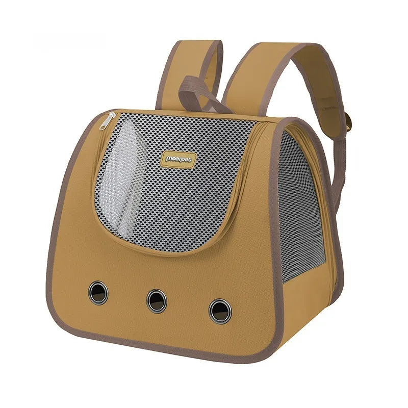 Solid-colour Oxford fabric cat backpack carrier in a medium size on a white background.