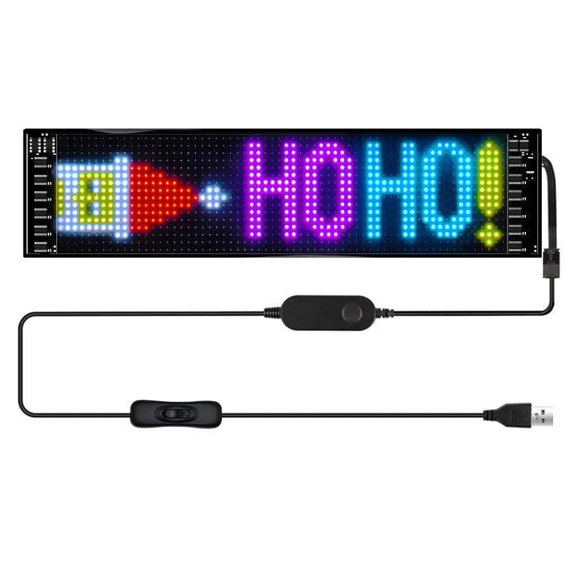 Flexible full-colour LED soft screen with Bluetooth app control, 120x985mm display area, and USB power