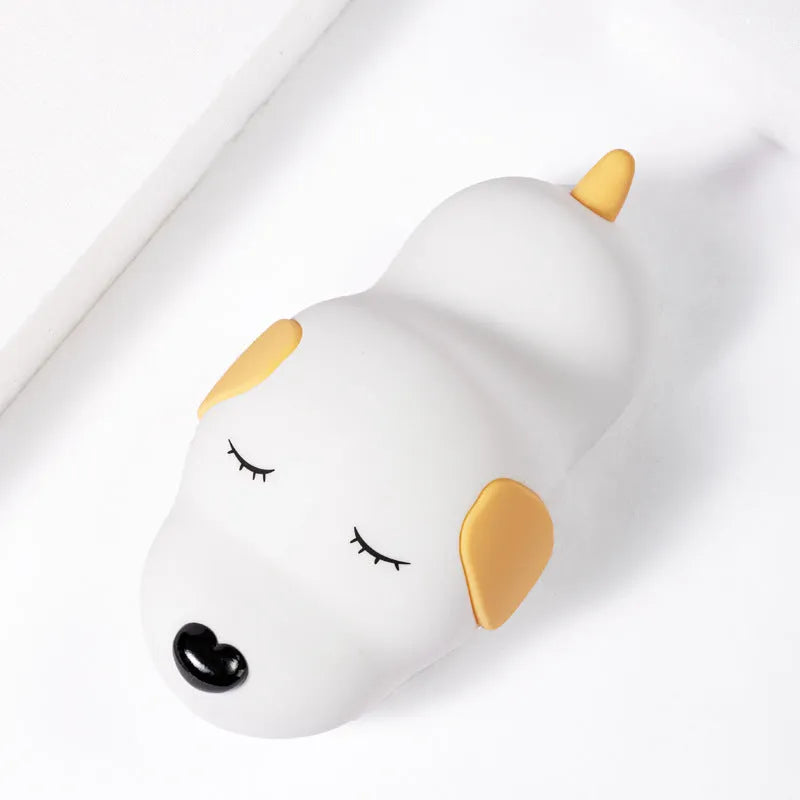 USB silicone cartoon dog night lamp with soft glow for bedroom lighting