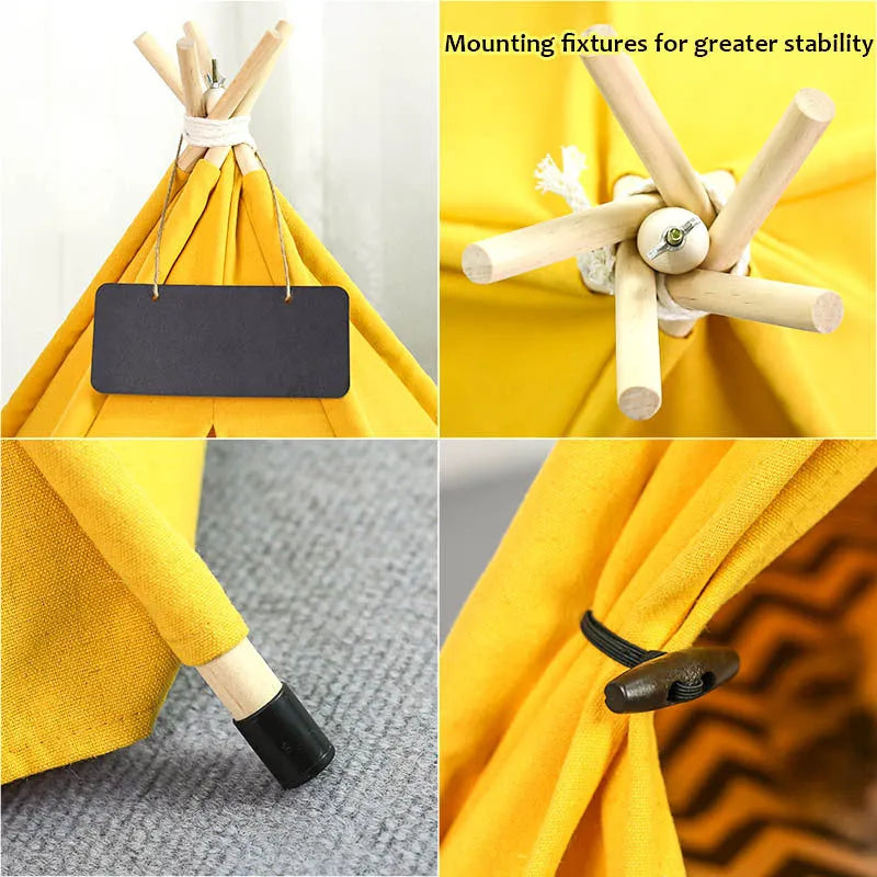 Portable pet teepee tent bed with cushion for small dogs cats rabbits