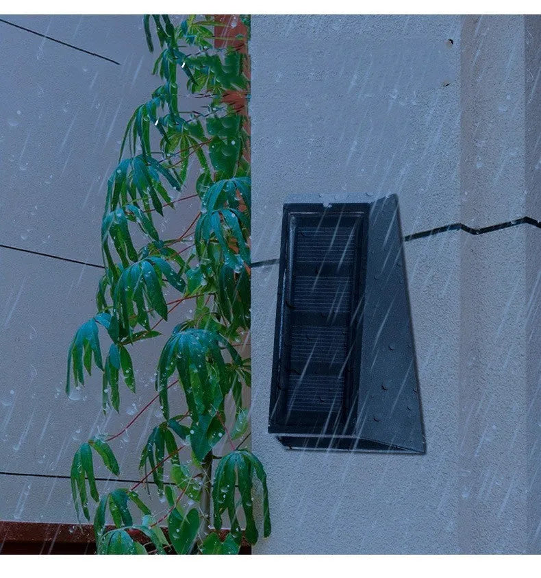 Solar garden courtyard wall light with IP65 waterproof ABS housing and LED glow, monochromatic yellow colour option
