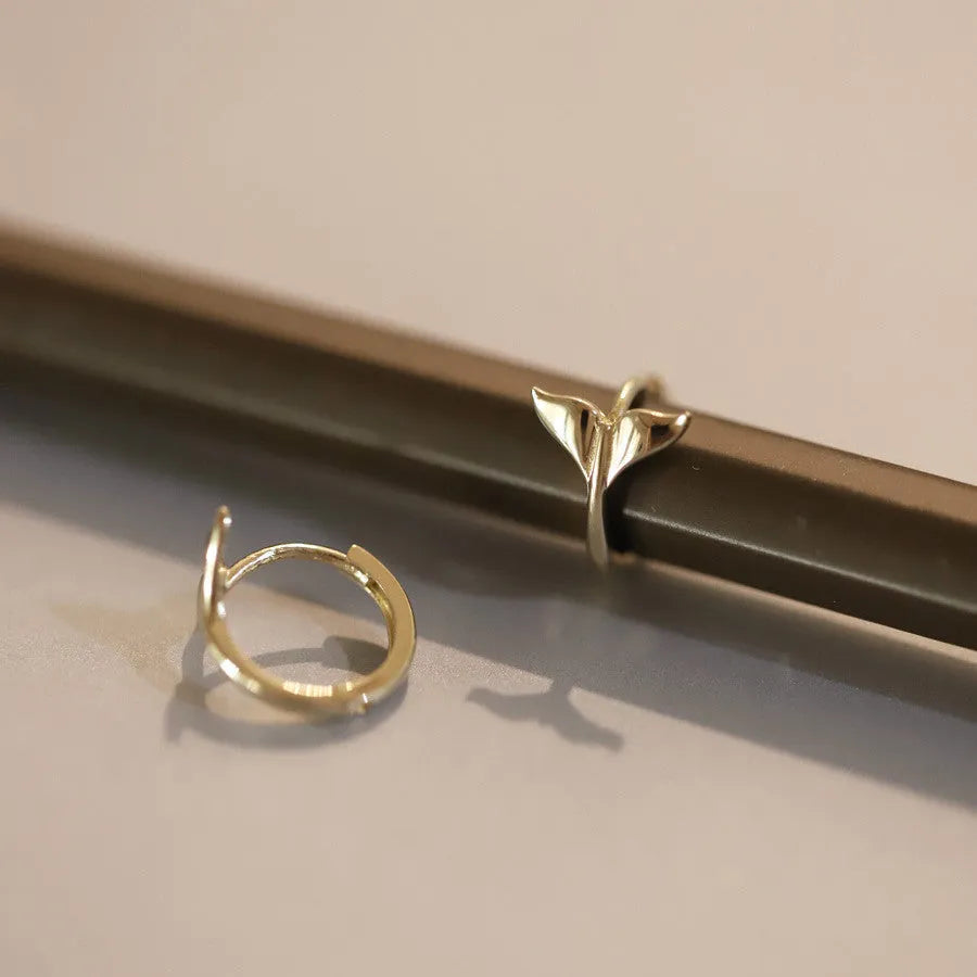 S925 sterling silver fishtail earrings with 14k gold plating in gold and white gold colours