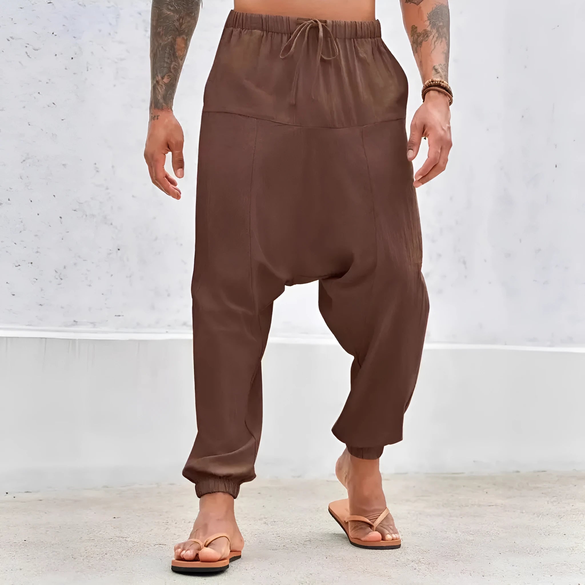 Summer breathable cuffed straight-leg cotton cargo pants in army green with drawstring waist
