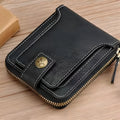 Men's two-fold PU wallet in European American style showing light brown, black and dark brown colour options