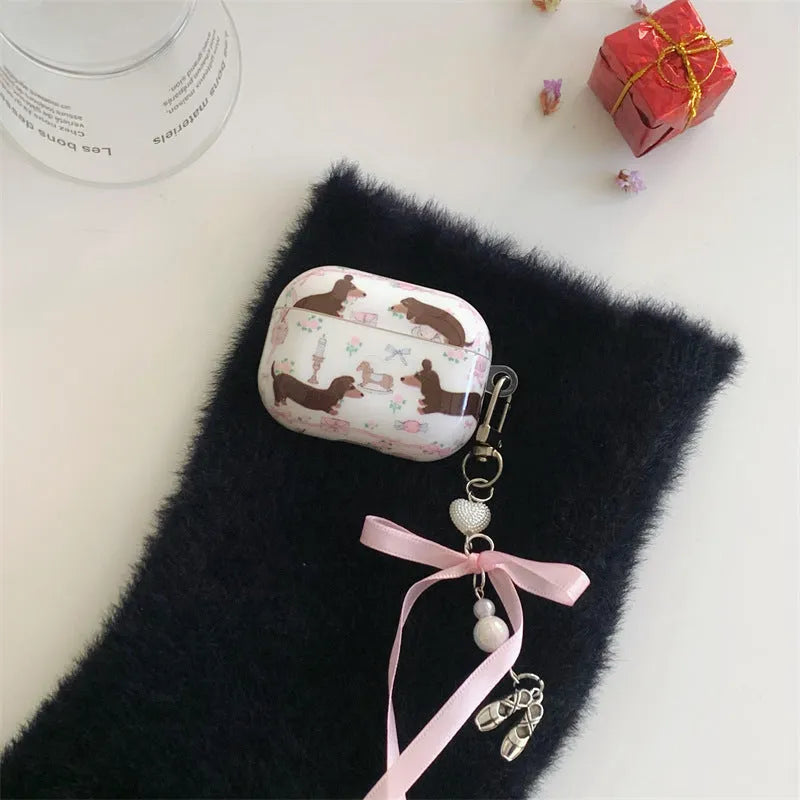 Floral sausage dog TPU soft shell AirPods protective cover with thermal transfer cartoon print, single cover