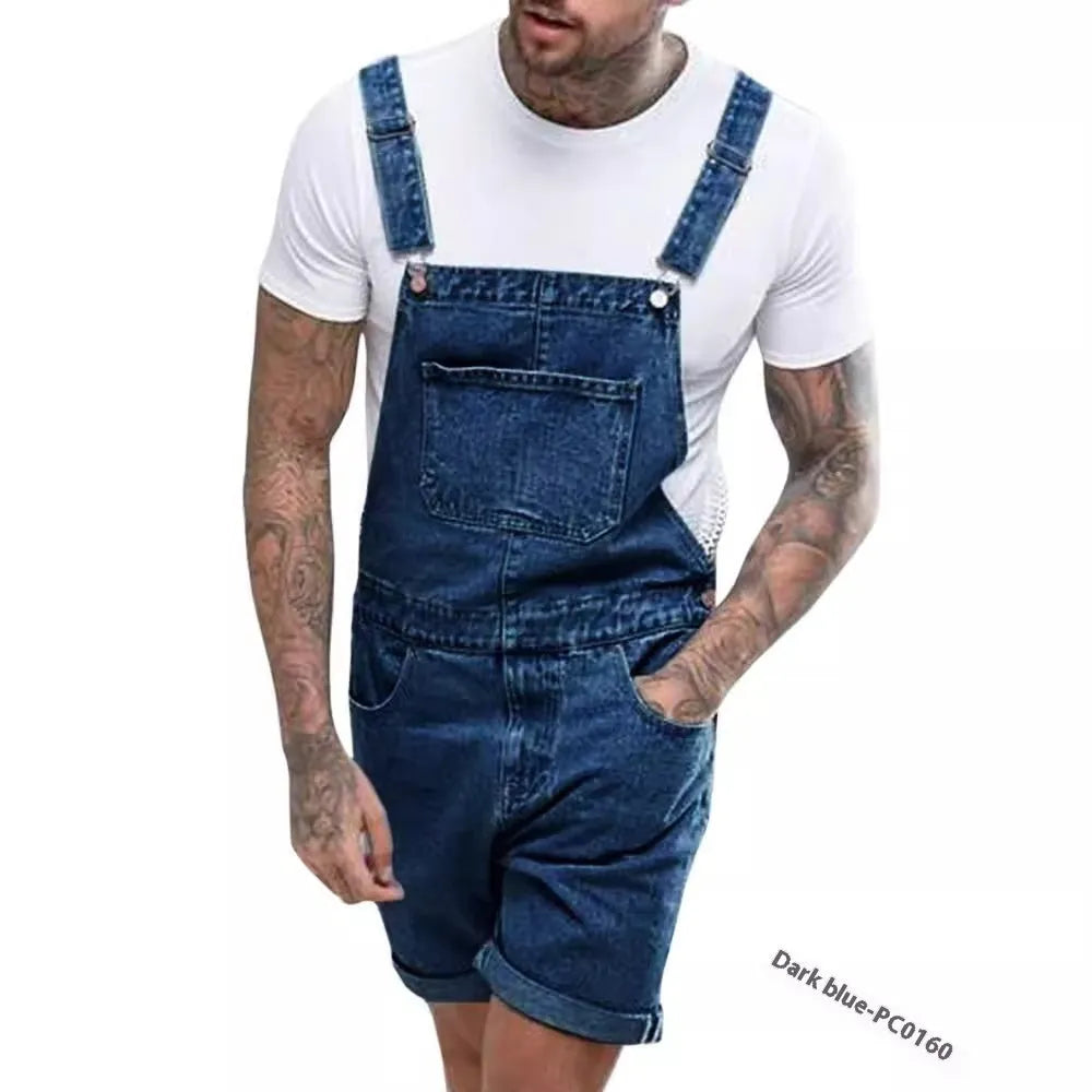 Youth denim suspender shorts in black with mid waist fit and straight leg styling