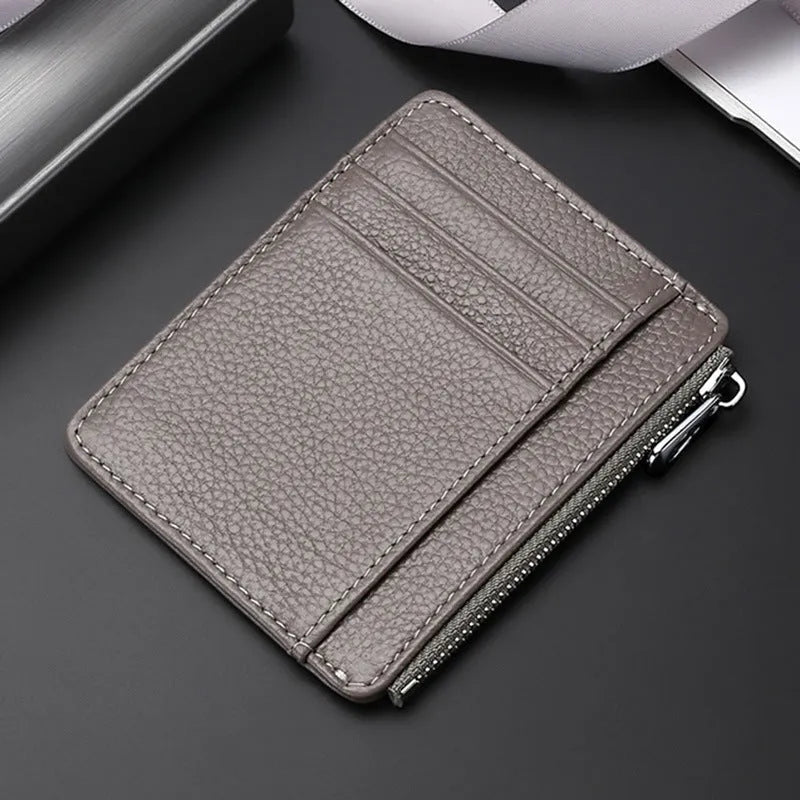 First layer cowhide leather card holder with zipper or no zipper in eight colours including black brown and red.