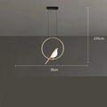 Modern silver magpie bird chandelier with long 150cm drop and clear acrylic details, hanging from a ceiling.