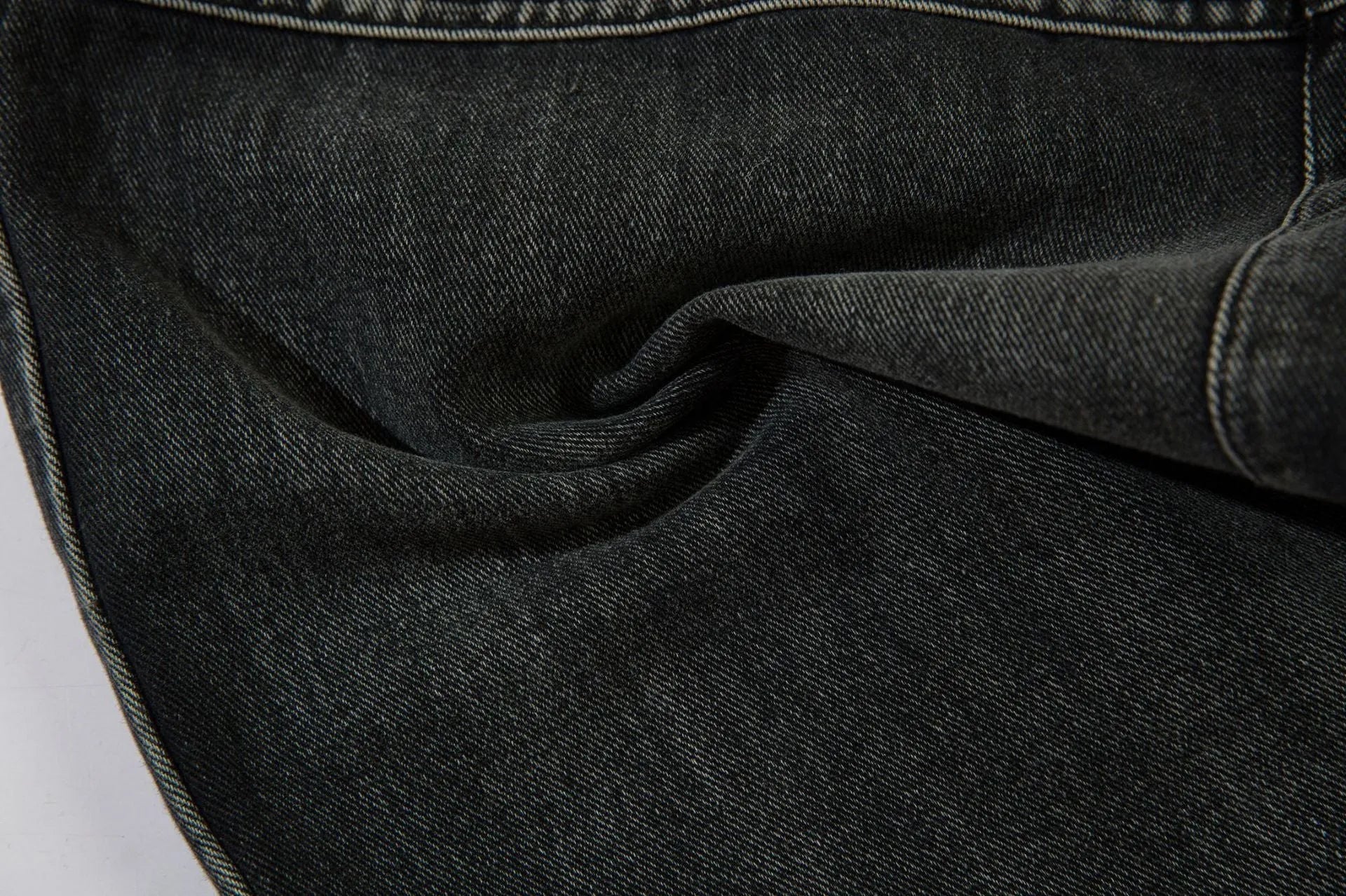 Men's black cotton wide-leg trousers with embroidery detailing and mid waist design