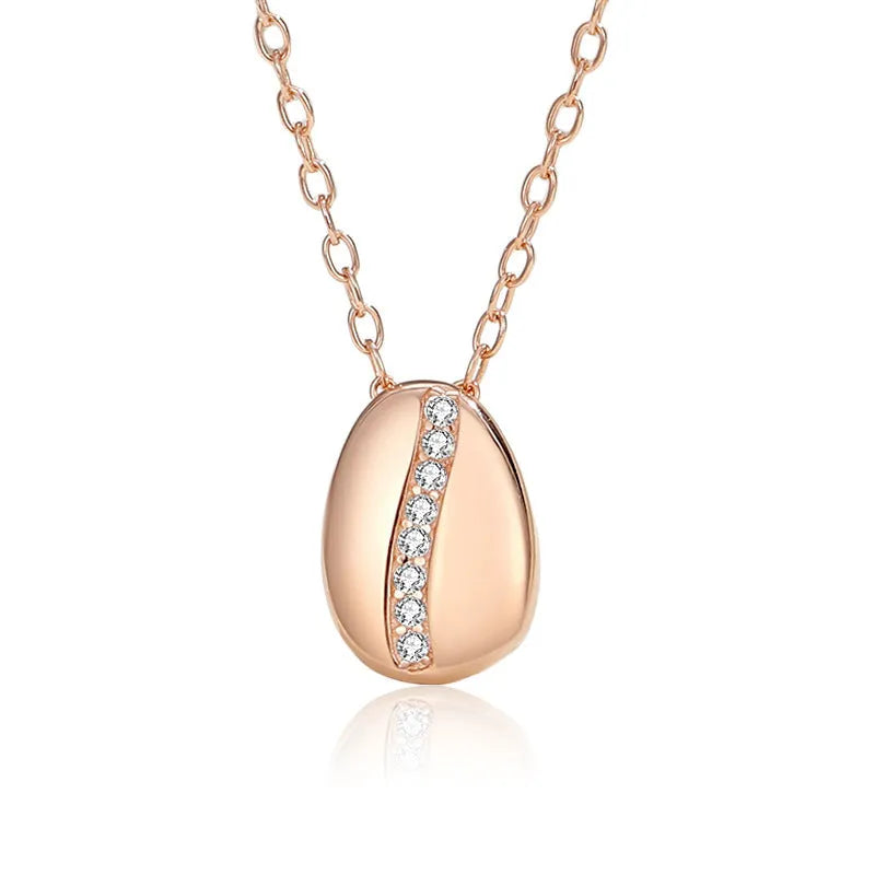 Coffee bean 925 silver necklace with inlaid zircon round pendant on a 41-50cm cross chain in white gold or rose gold colour