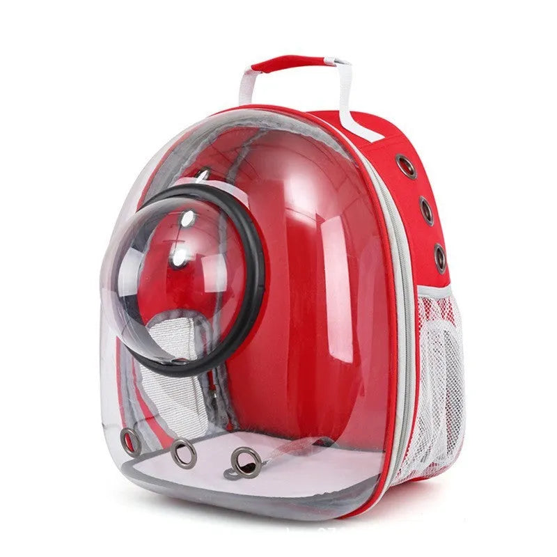 Astronaut-shaped grey cat carrier bag with side opening and medium capacity.