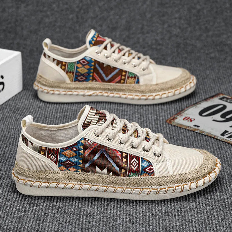 Men's casual summer shoes in breathable cloth with round toe design in black or beige