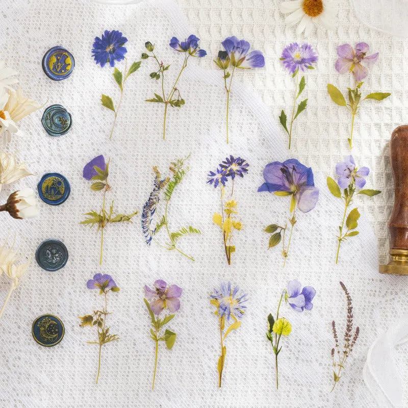 Dried flowers journal decoration sticker package with eight artistic themes on 70mm PET sheets