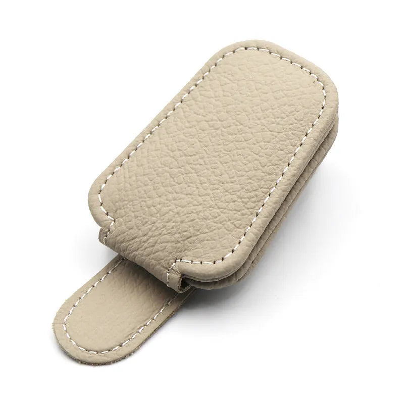 Car sun visor sunglasses holder clip in PU leather for secure storage while driving