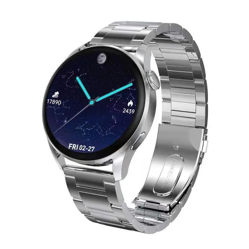 Wireless charging health monitoring sports watch with 1.3-inch screen, TPU strap, heart rate and blood pressure tracking, black crude steel colour