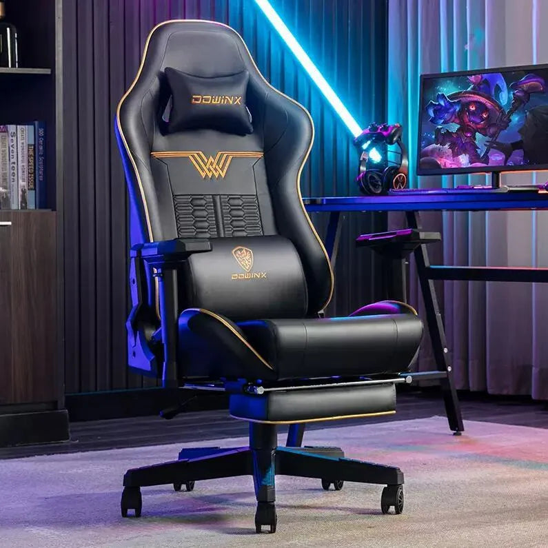Dowinx LS-6010 gaming chair with 4D armrests in black leather fabric