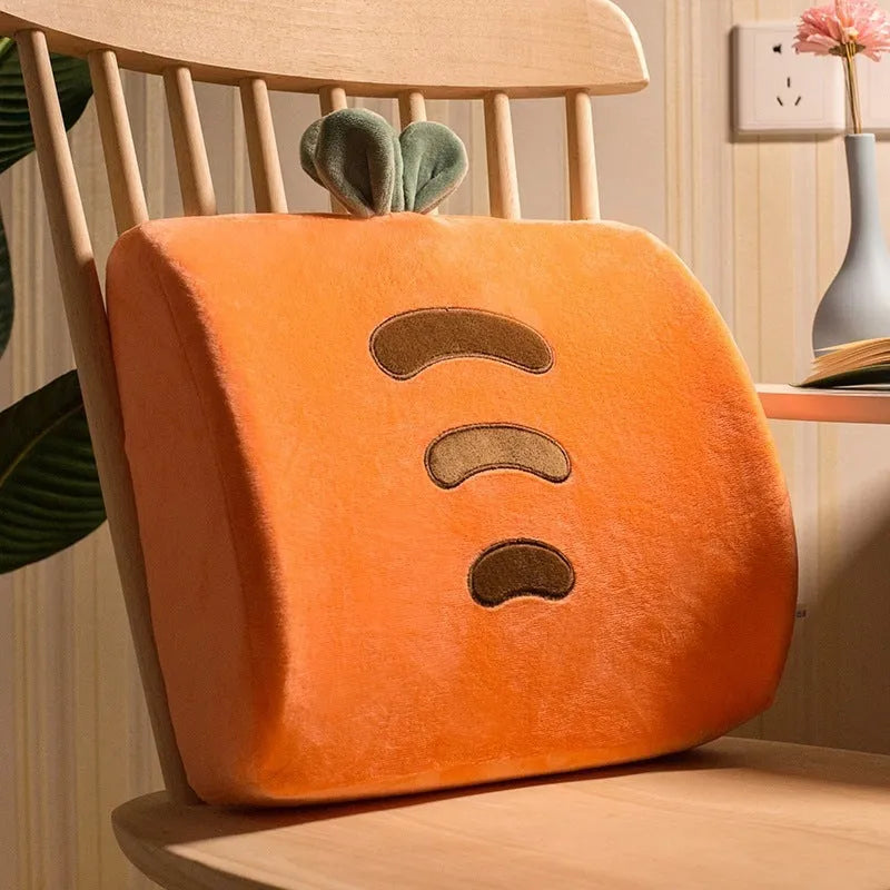 Cartoon memory foam lumbar support cushion with removable grey cat design cover on office chair