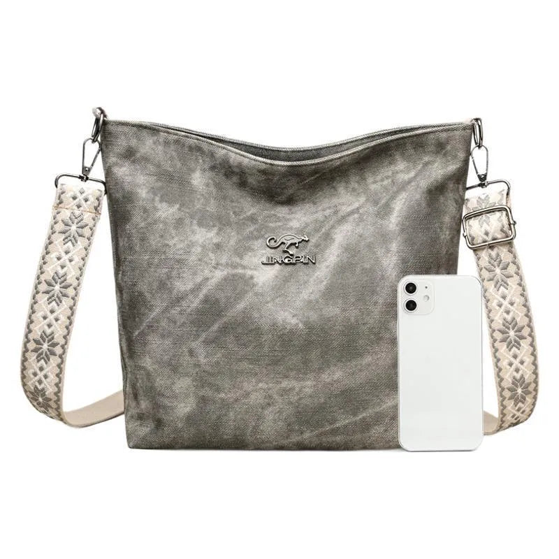 Soft PU crossbody bag in grey, pink, or yellow with large capacity