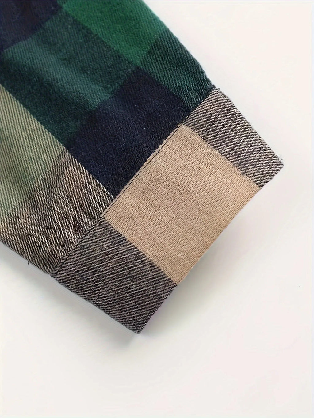 Dark green men's cotton plaid cardigan shirt with cardigan front, available in sizes S to XXL