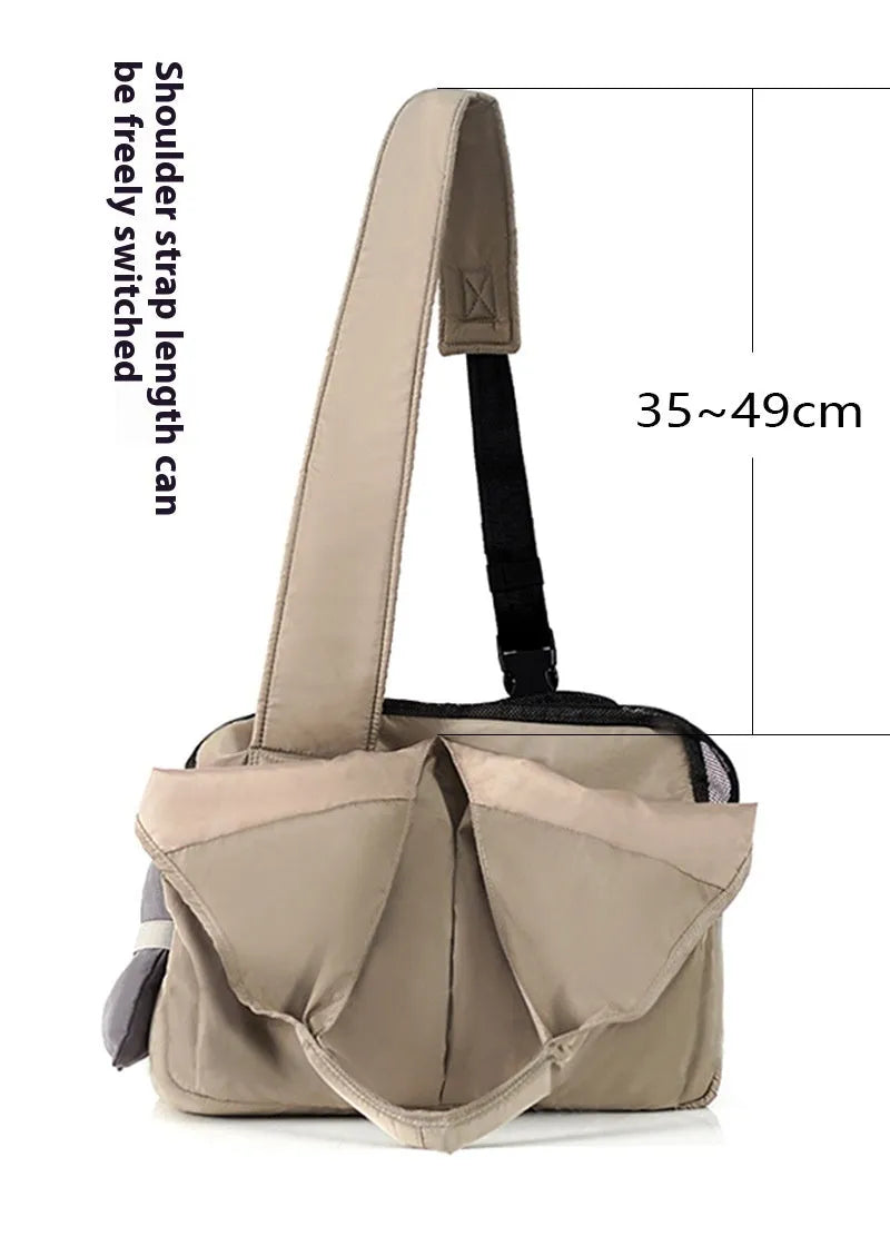 Apricot coloured cloth pet carrier bag for small animal transport