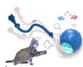 Blue and red interactive cat rolling ball toy for indoor feline enrichment