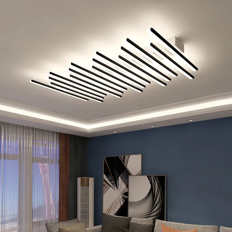 Modern wave-style six-head LED ceiling light in black or gold finish with ceramic construction