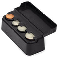 Black plastic car coin box 4.2x3.6x11.5cm with solid colour finish