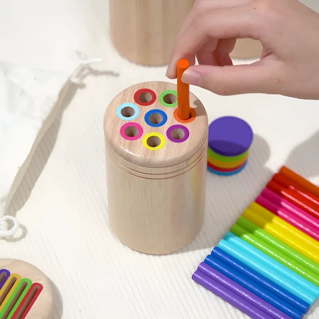 Children's wooden shape cognition cup for early education, rubber wood finish, multiple sorting styles