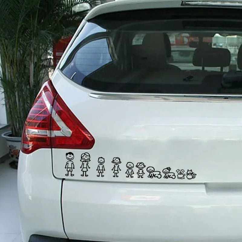 Big family cartoon car sticker in PET material strong adhesion 38.3x29.5cm
