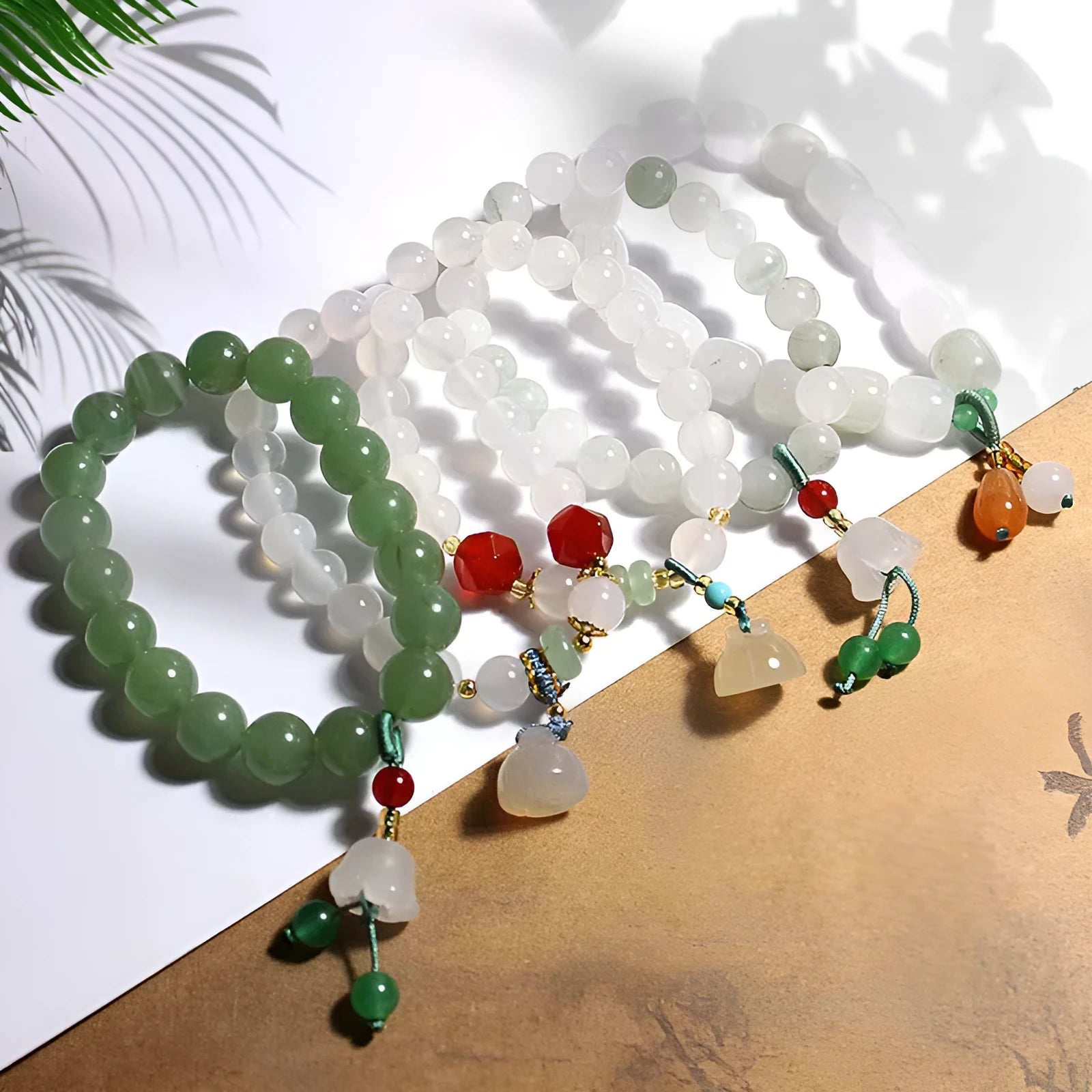 Hand-woven Agate lotus seedpod bracelet with Tian Shan Cui beads in geometric pattern