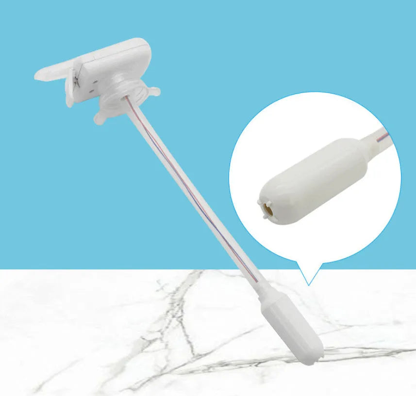 Manual electric pumping water device with long silicone straw and blue pressure handle on a drink bottle