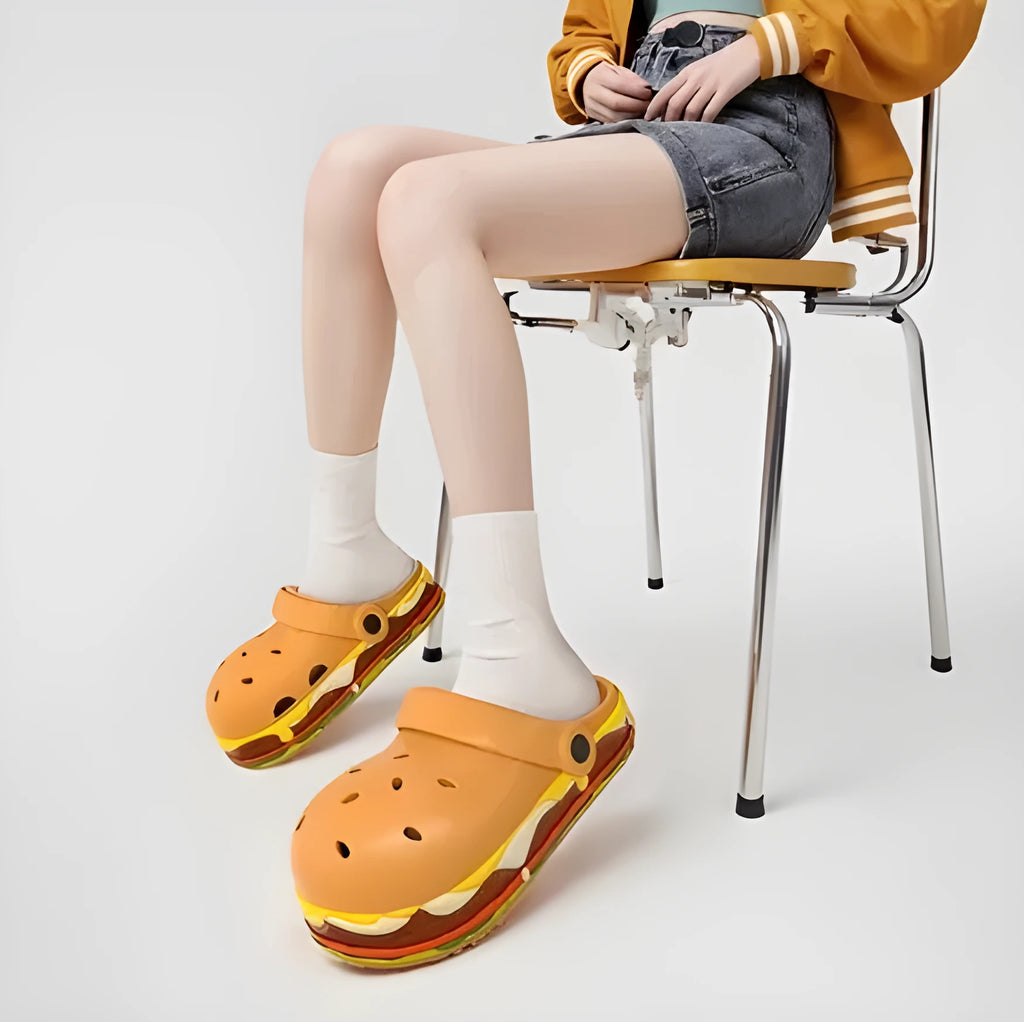 Women's light grey EVA platform sandals with thick sole and hollow-out design on a white background.