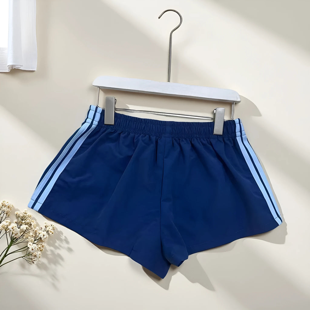 Men's navy blue casual sports shorts with high waist design in nylon fabric