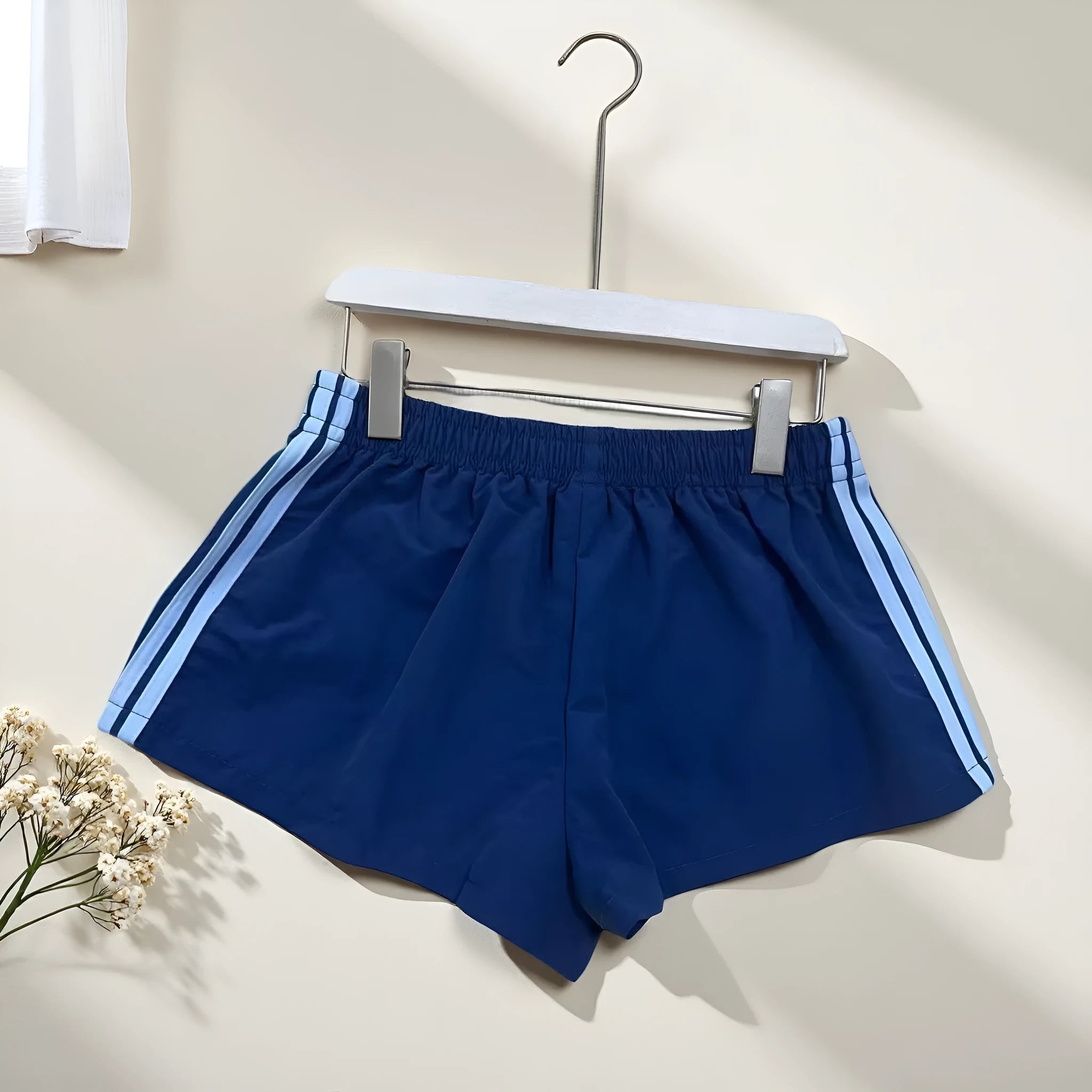 Men's navy blue casual sports shorts with high waist design in nylon fabric
