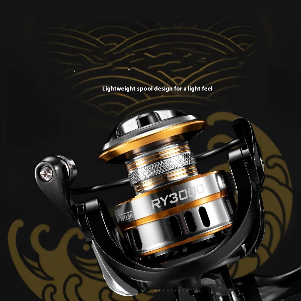 All-metal spinning fishing reel with EVA grip, shown in a size from the RY series.