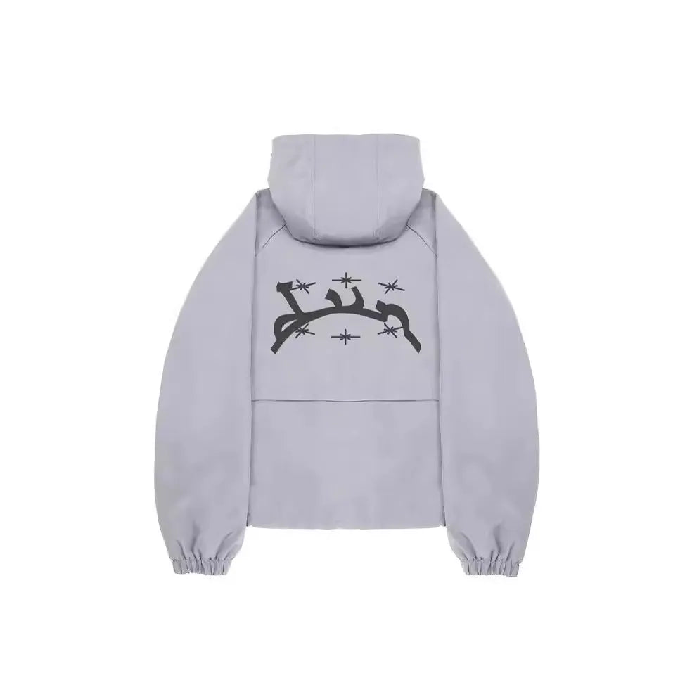 Men's grey loose fit hooded sunscreen jacket with British style design