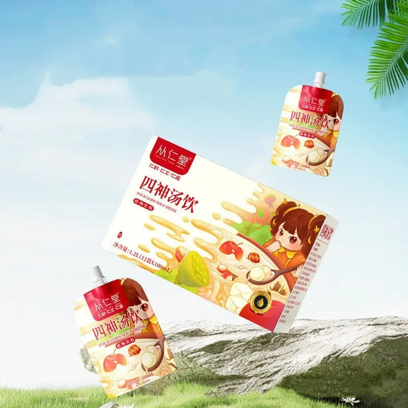 Box of children's spleen-strengthening herbal tea decoction with 12 individual 100ML bags containing yam, poria and lotus seed formula