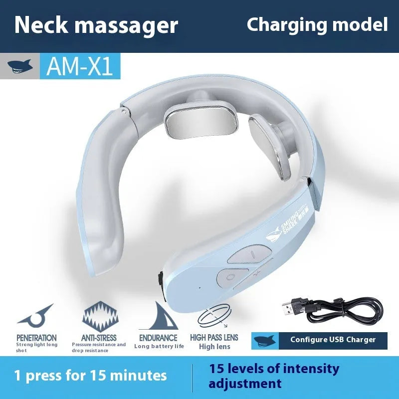 Electric neck massager EMS pulse rechargeable with heating function in Lake Blue B colour