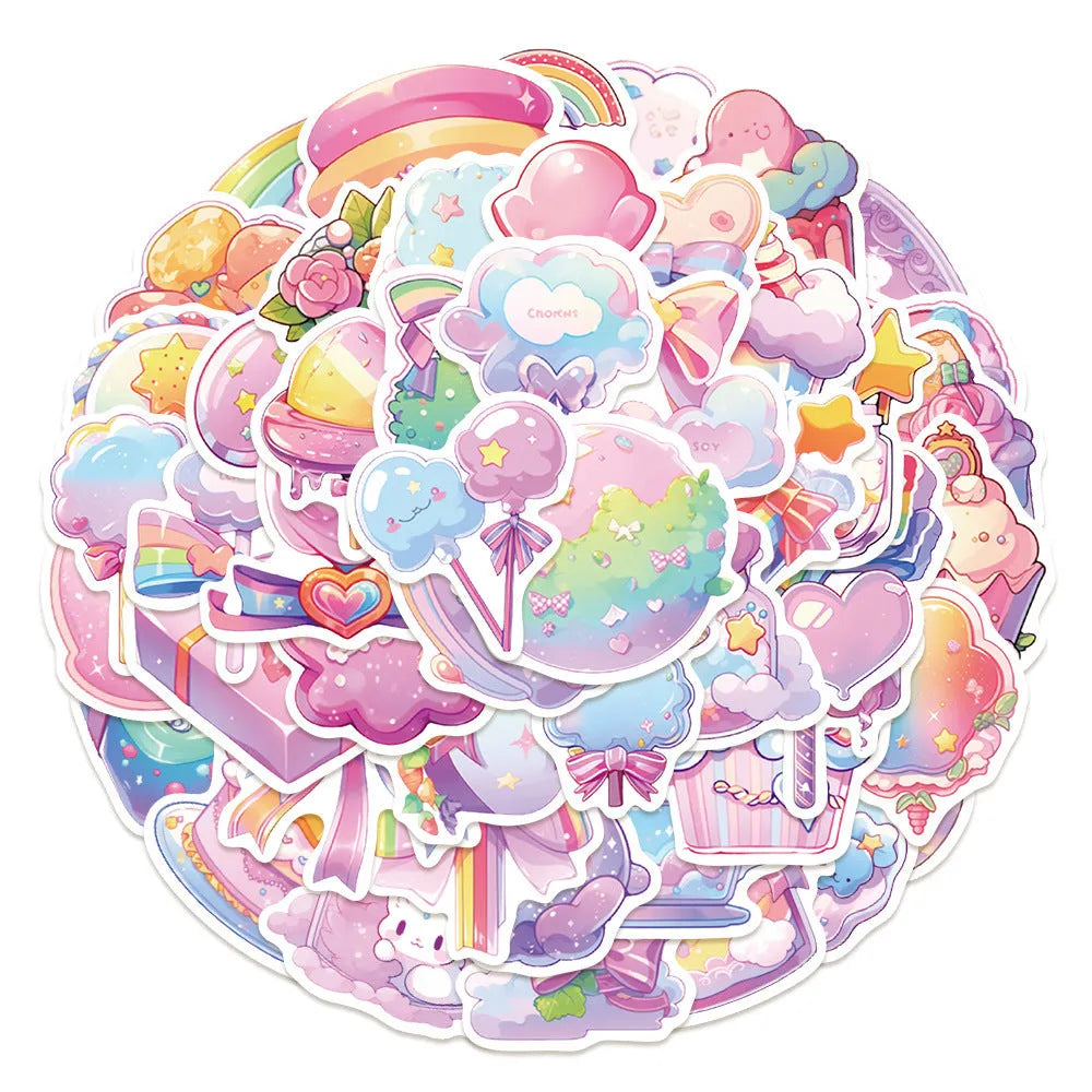 Pack of 50 cute candy and small object design waterproof stickers for journal decoration.